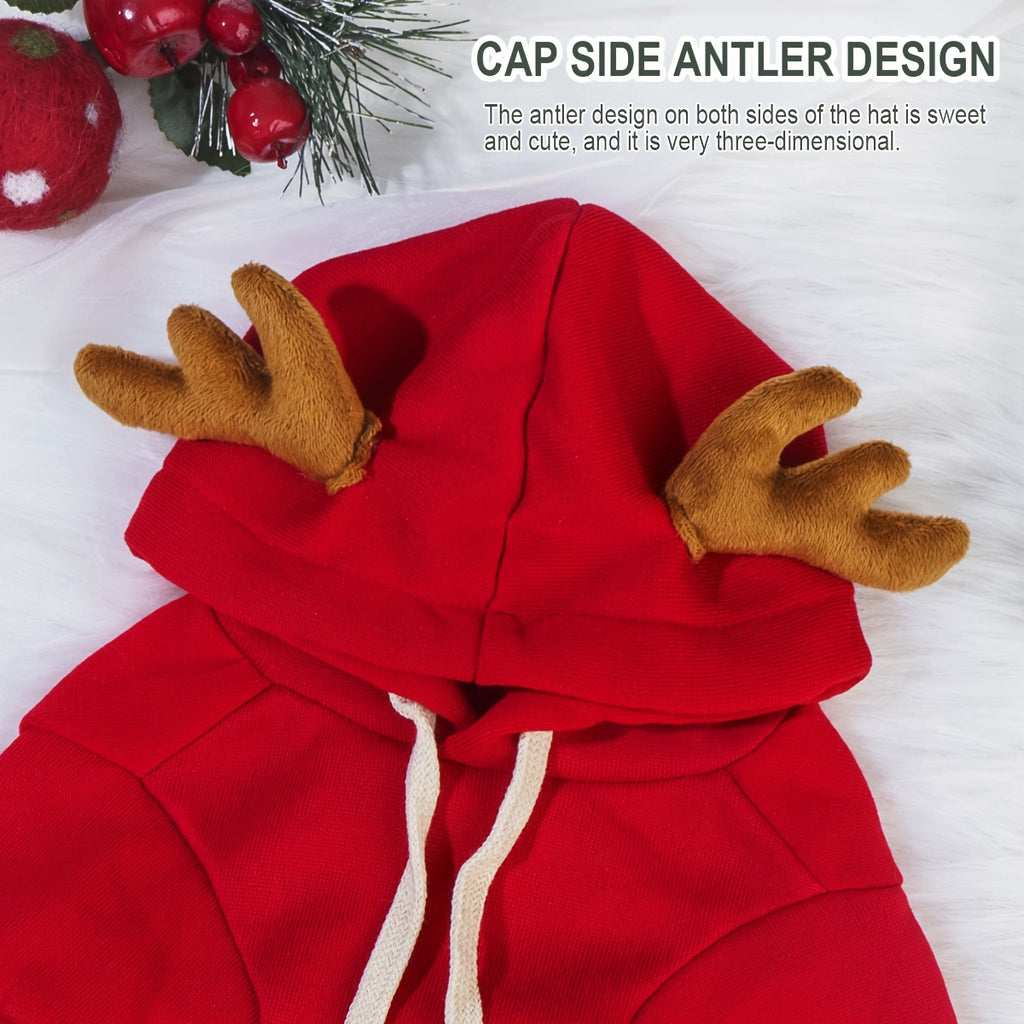 Red hoodie with brown antlers on a white background