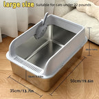 Pet litter box with dimensions on a wooden floor