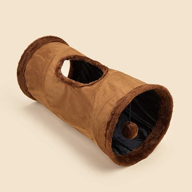 Brown pet tunnel toy on a beige background
