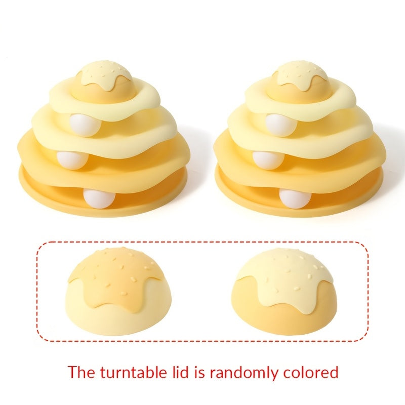 Two yellow cake-shaped items with a turntable lid on a white background