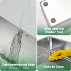 Product features including anti-slip rubber feet, tight-overlapping edge, and ease of cleaning.