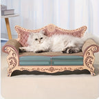 Cat lounging on a decorative cat bed with ornate design