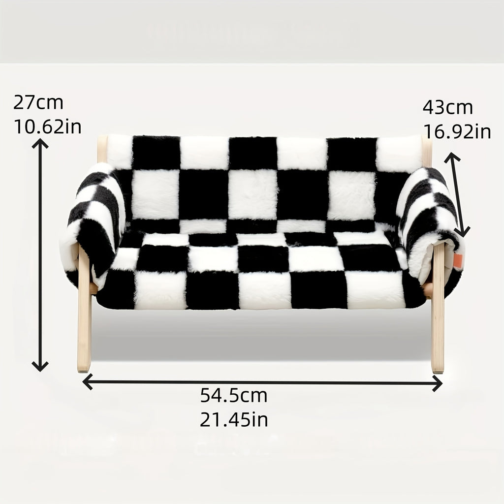 Small checkered bench with dimensions labeled on a white background