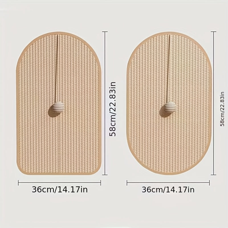 Two woven wall hooks with dimensions indicated on a white background