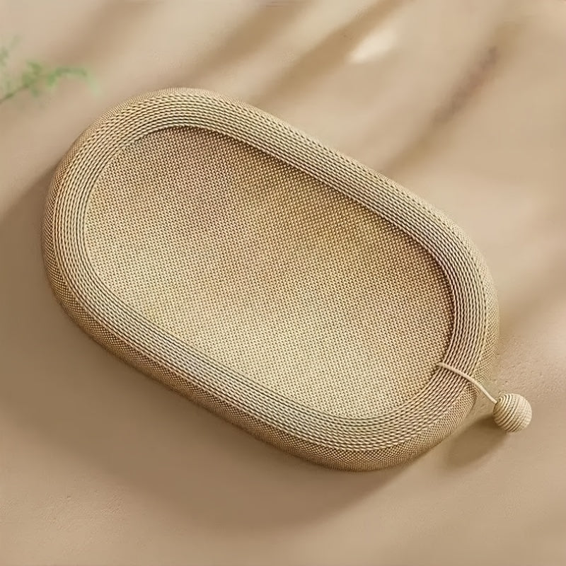 Beige woven basket on a beige background