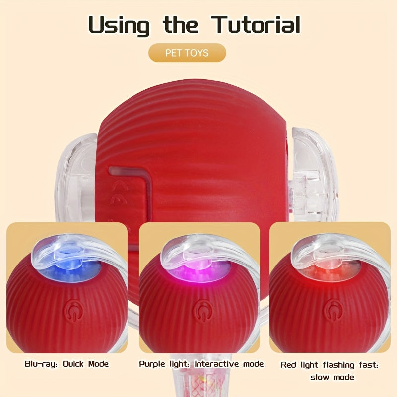 Red pet toy with light modes on a beige background