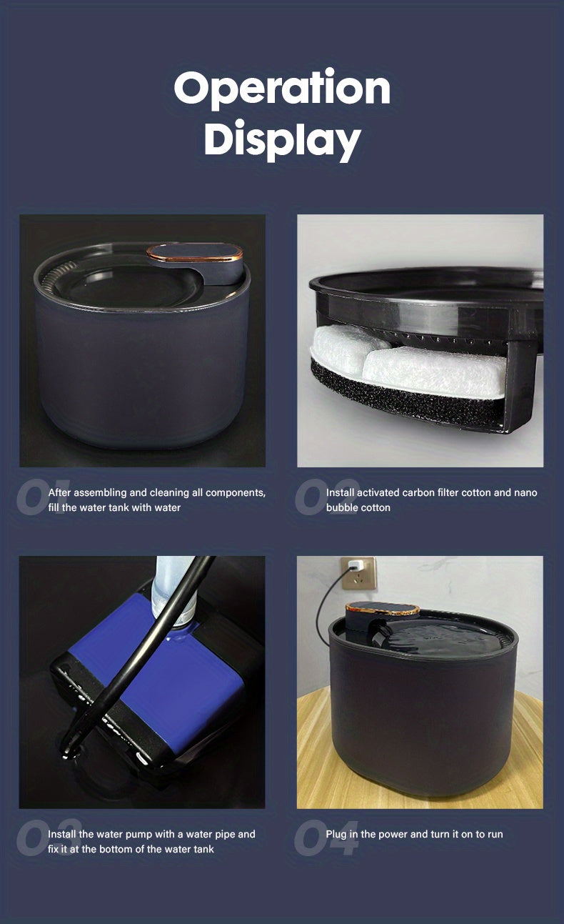 Step-by-step guide for operating a water filter system with text and images.