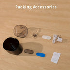 Collection of packing accessories on a wooden surface with 'Packing Accessories' text.
