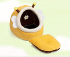 Yellow bee-shaped pet bed.