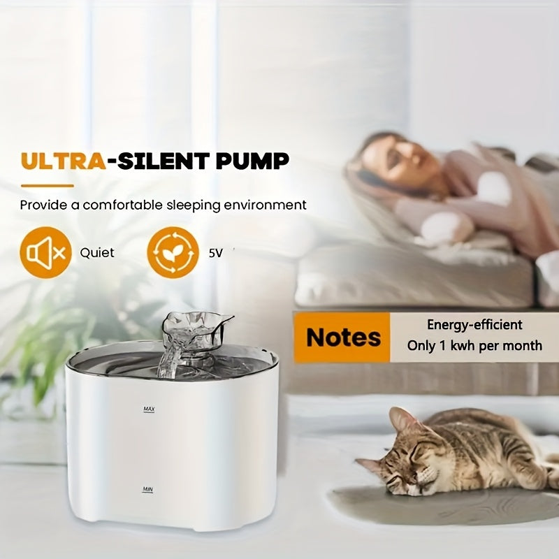 Ultra-silent pump with a cat and person in the background, emphasizing comfort and energy efficiency.