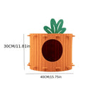Wooden pineapple-shaped pet house with dimensions on a white background