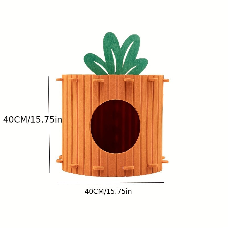Pineapple-shaped pet house with dimensions indicated on a white background