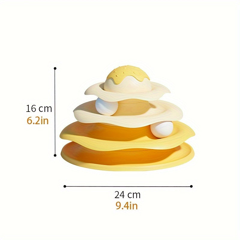 Stackable toy with dimensions labeled on a white background
