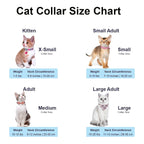 Cat collar size chart with images of cats and corresponding measurements.