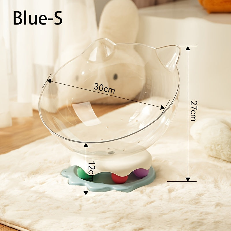 Glass cat-shaped container with measurements on a soft surface