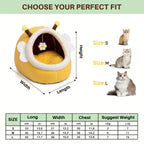 Pet bed with dimensions and size chart for cats