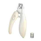 White and beige nail clipper with additional attachments on a white background