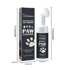 Dog paw cleaner with packaging and dimensions displayed