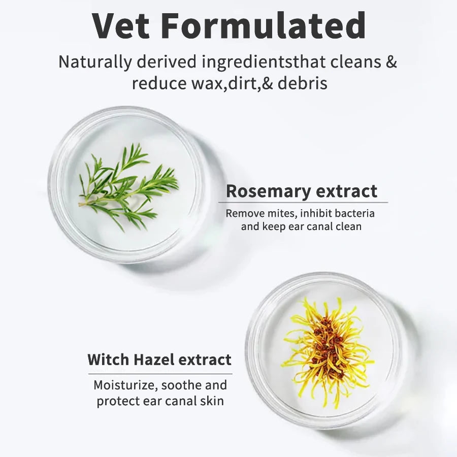 Product packaging with rosemary and witch hazel extracts on a white background