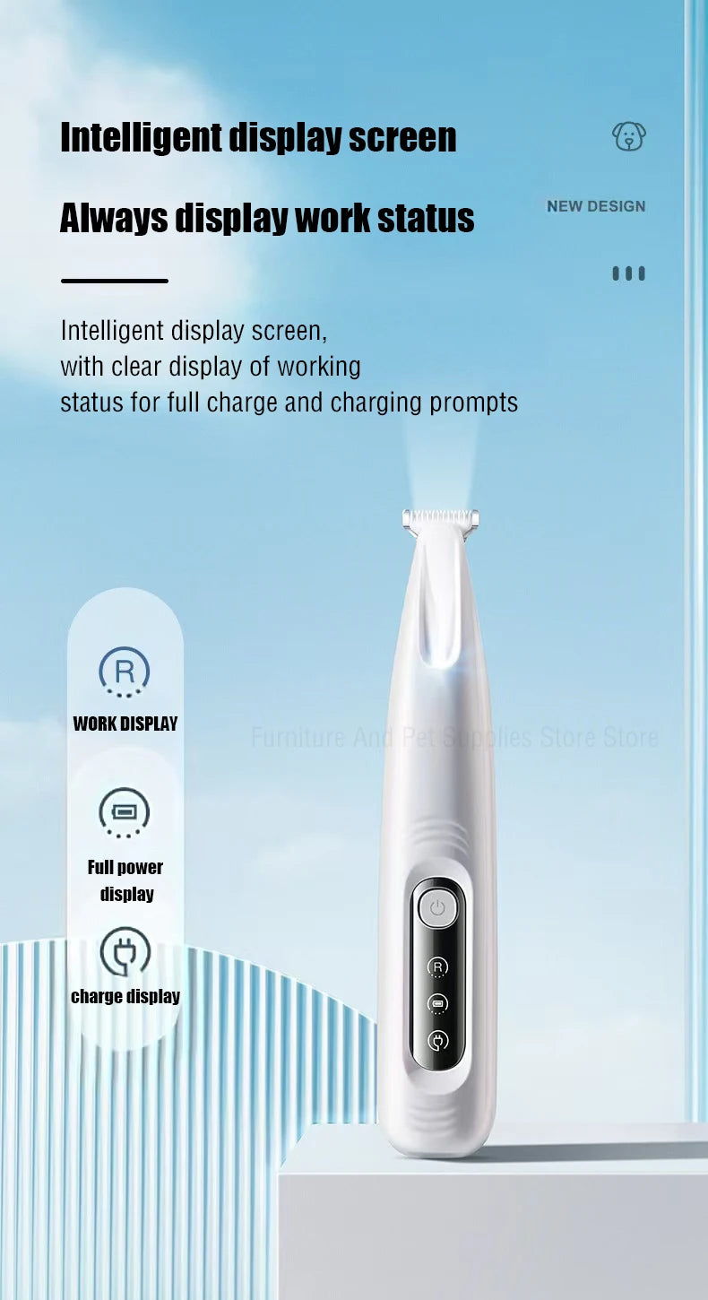 New Dog Paw Trimmer with LED Light Fully Waterproof Pet Hair Trimmer with LED Display Dog Clippers for Grooming 18mm Widen Blade