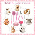 Pet grooming tools with images of various animals on a pink background