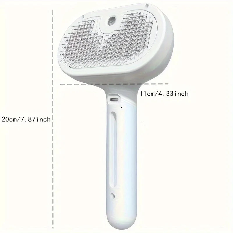 White grooming brush with measurements on a white background