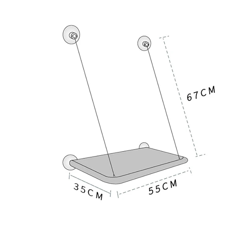 Diagram of a hanging shelf with dimensions labeled