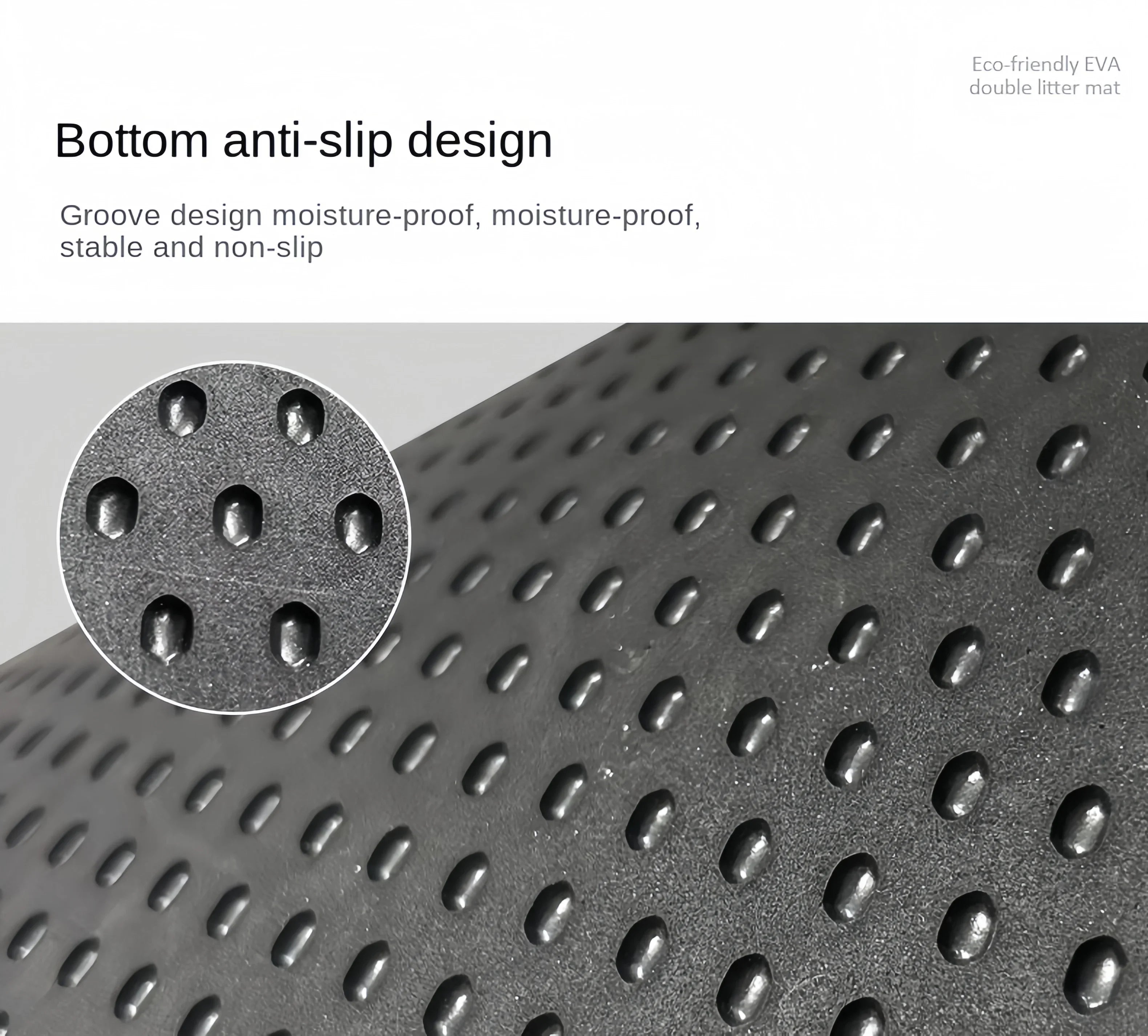 Textured black mat with anti-slip design and close-up detail