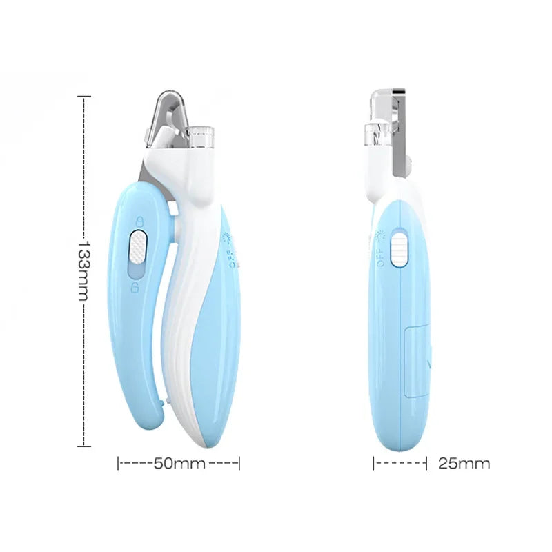 Pet nail clippers with measurements on a white background