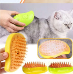 Pet grooming brush with close-up details, used on a cat.