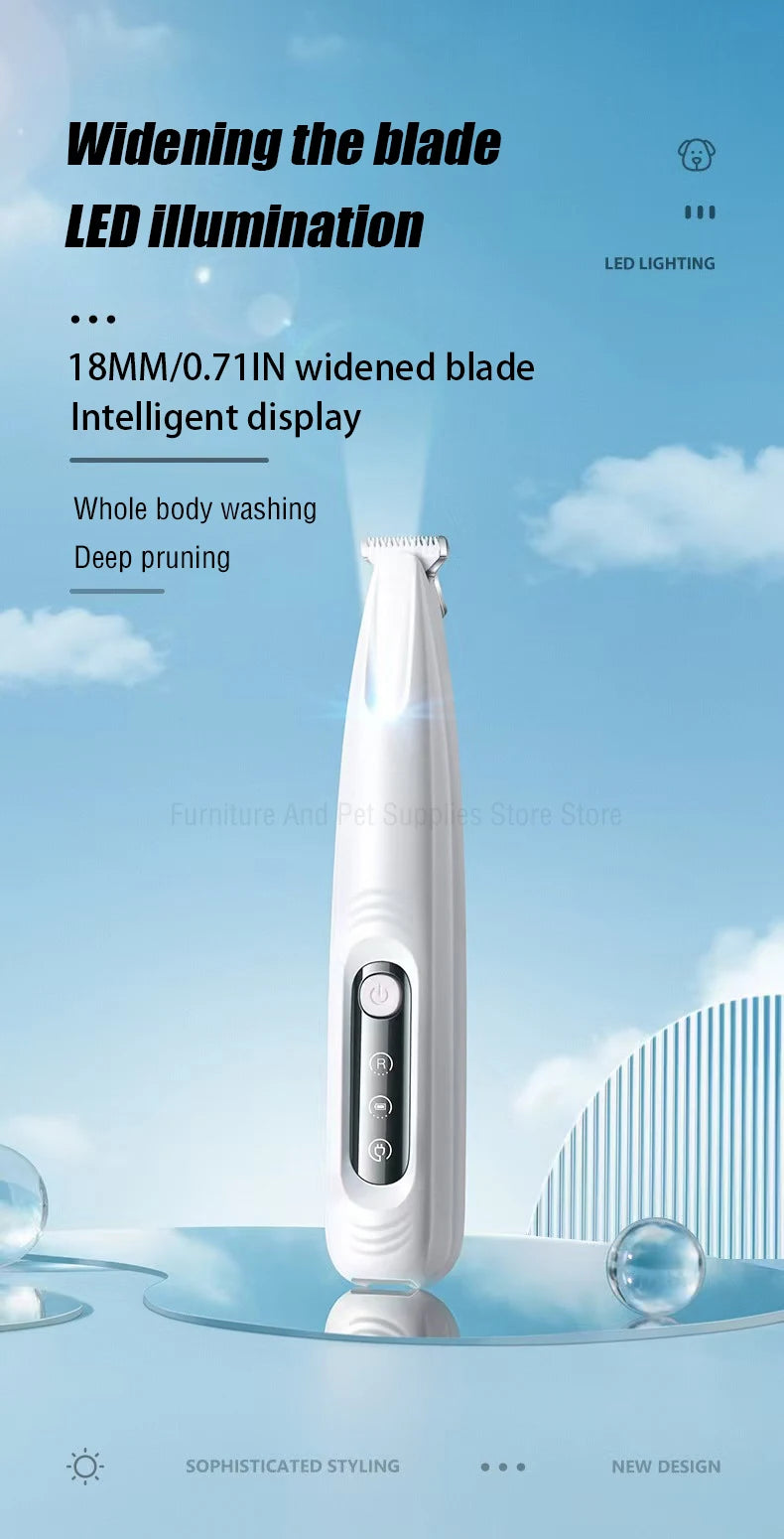 New Dog Paw Trimmer with LED Light Fully Waterproof Pet Hair Trimmer with LED Display Dog Clippers for Grooming 18mm Widen Blade
