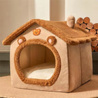 Pet house with teddy bear design on a neutral background
