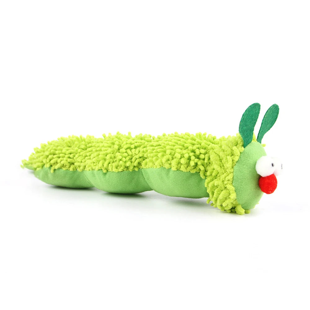 Plush toy caterpillar on a white background