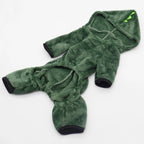Green fleece onesie with hood on a white background