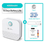 White air purifier with 4000mAh battery life label and included accessories on a white background