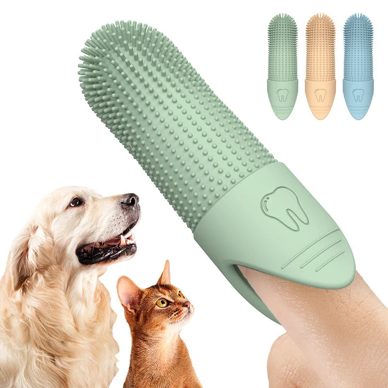 Green pet grooming brush with a dog and cat on a white background