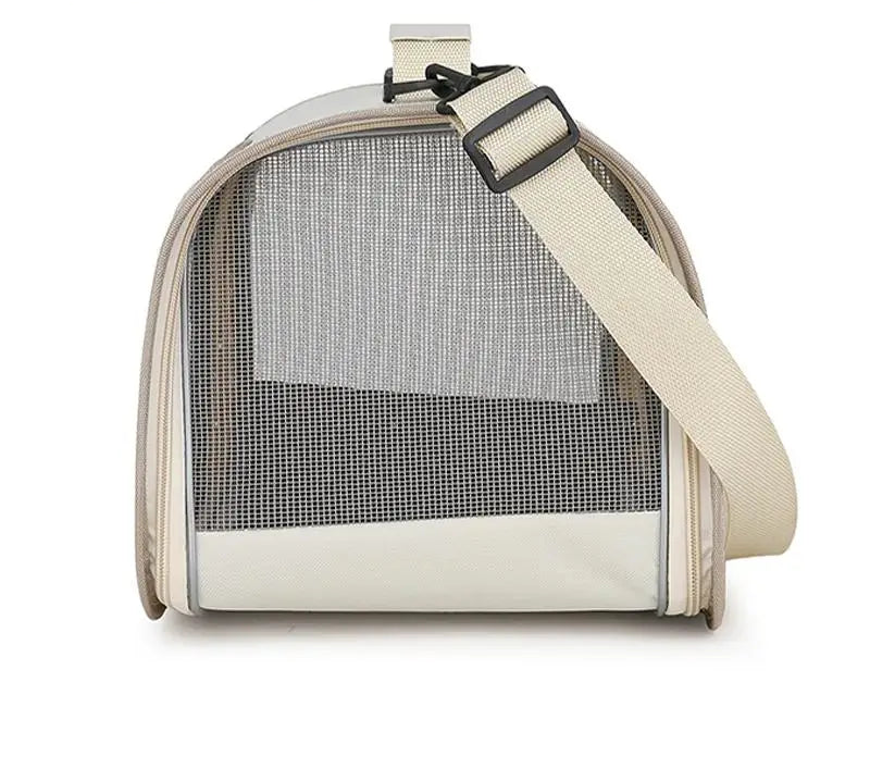 Pet carrier with mesh side on a white background, featuring the Homefish brand.