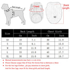 Measurement chart for dog coats with diagram and size chart