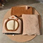 Pet bed with animal-shaped design on a round mat