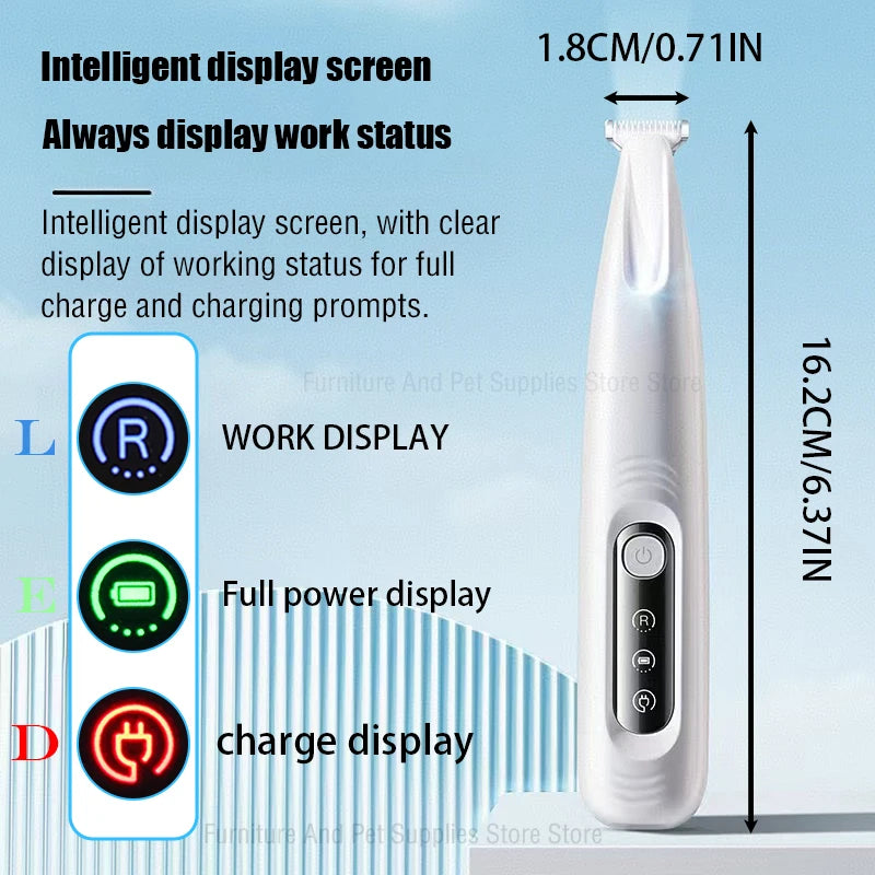 New Dog Paw Trimmer with LED Light Fully Waterproof Pet Hair Trimmer with LED Display Dog Clippers for Grooming 18mm Widen Blade