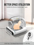 Pet washing machine with dimensions and capacity details on a neutral background