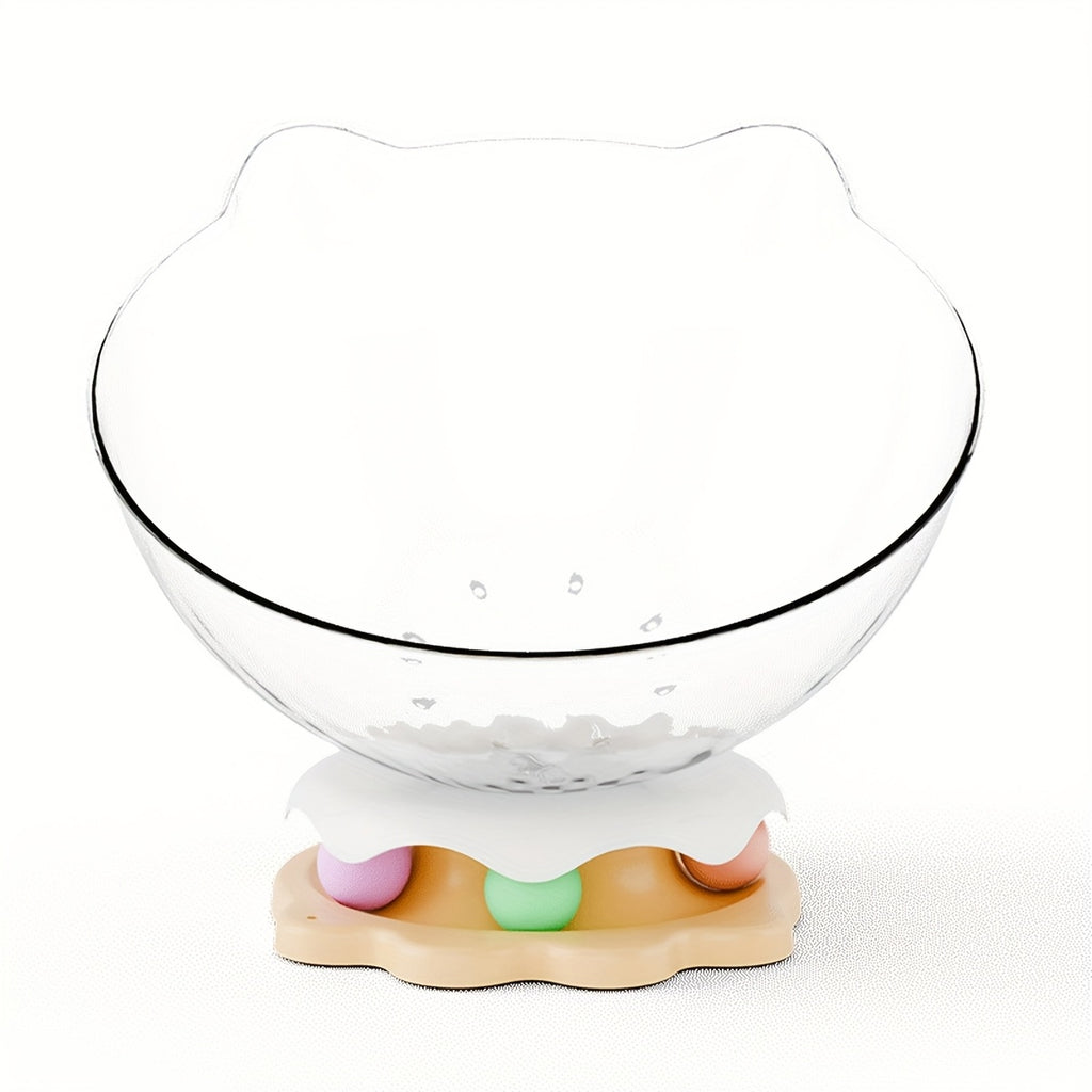 Glass bowl with a decorative base featuring colorful stones on a white background