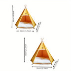 Yellow pet teepee with dimensions on a white background