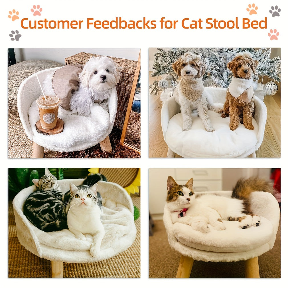 Collage of dogs and cats on a cat stool bed with text 'Customer Feedbacks for Cat Stool Bed'.
