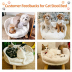 Collage of dogs and cats on a cat stool bed with text 'Customer Feedbacks for Cat Stool Bed'.