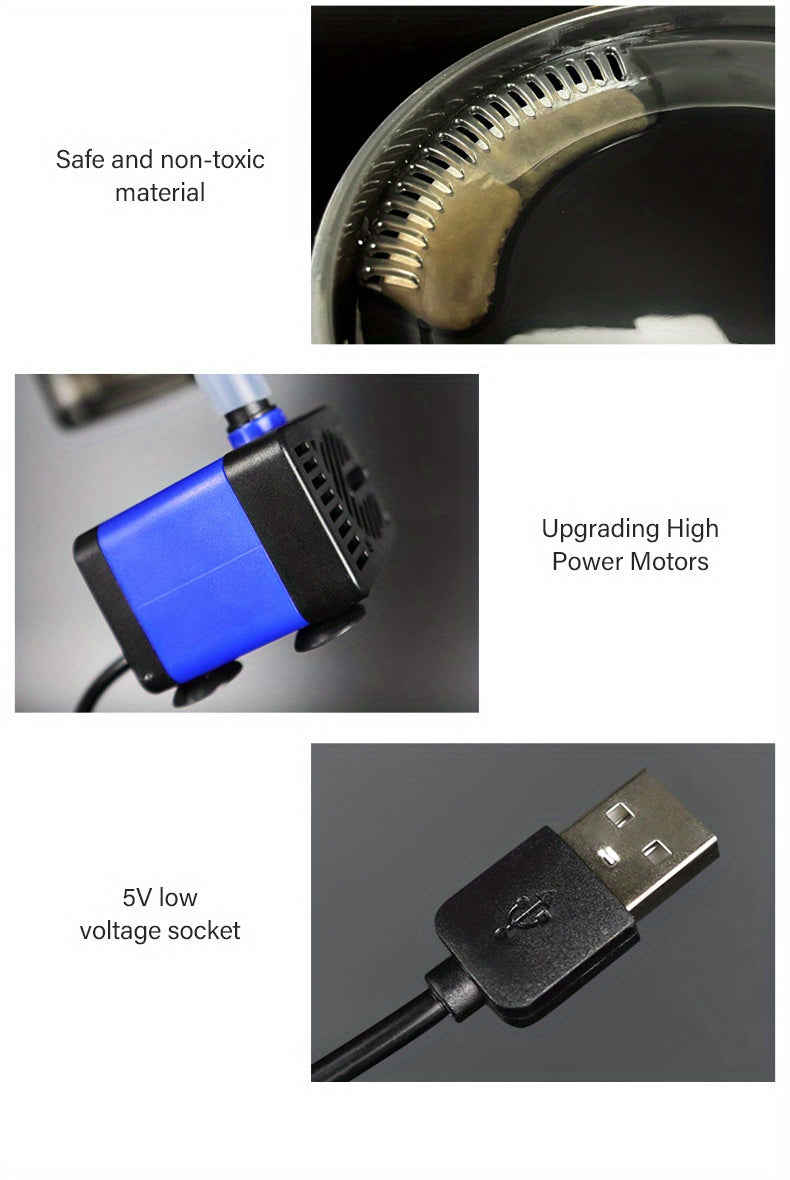 Collection of images showcasing safe and non-toxic material, upgrading high power motors, and a 5V low voltage socket.