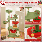 Multi-level cat activity center with Christmas decorations