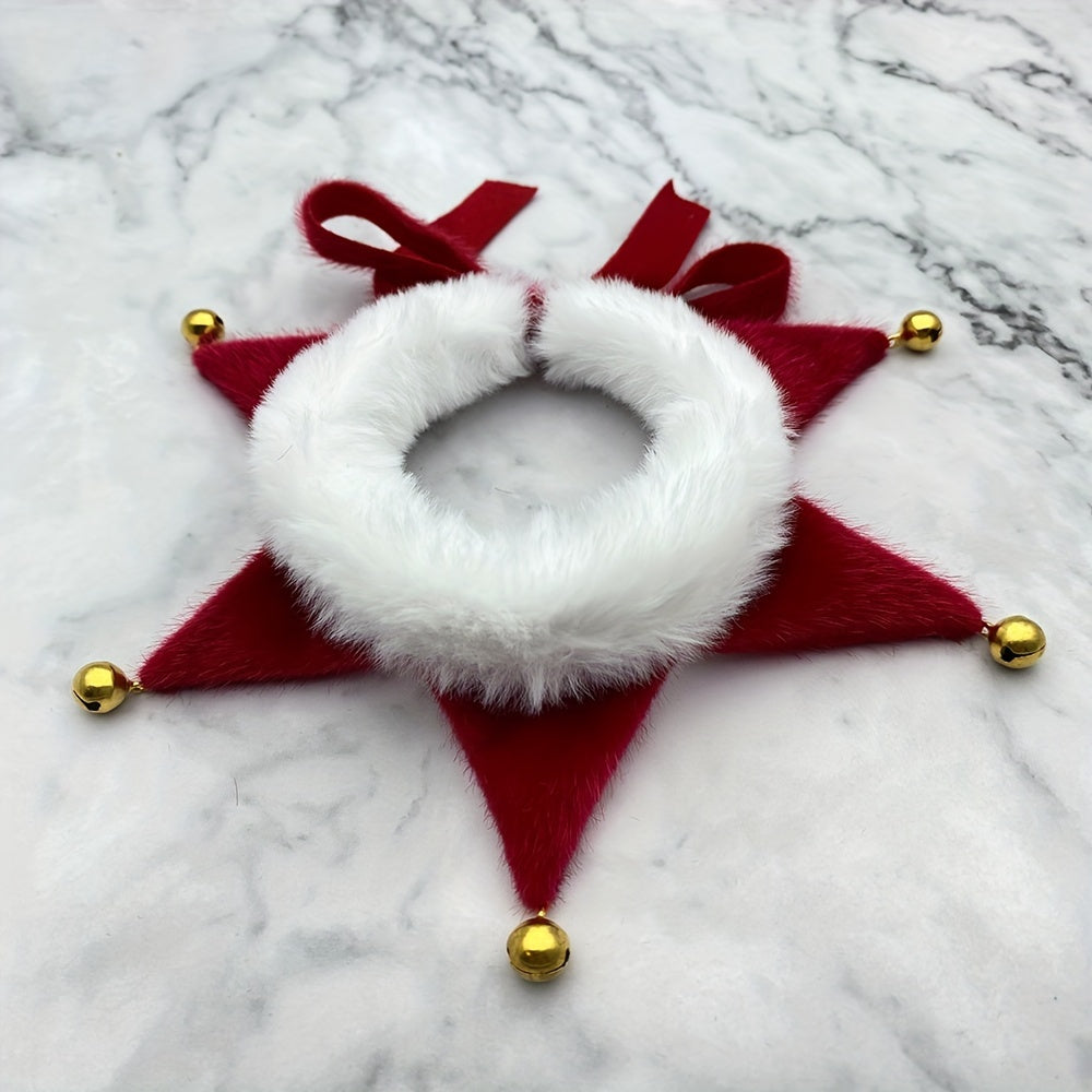 Decorative red star with white center and gold accents on a marble background