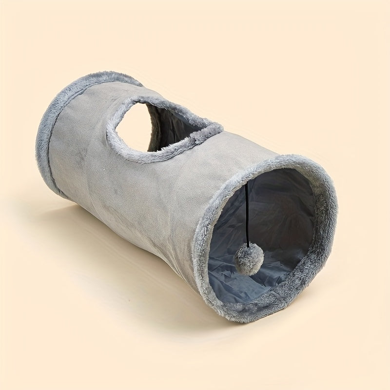 Pet toy tunnel with a ball on a beige background
