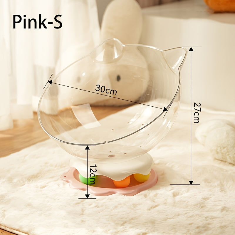 Measurement chart for a pink toy with dimensions labeled on a soft surface.